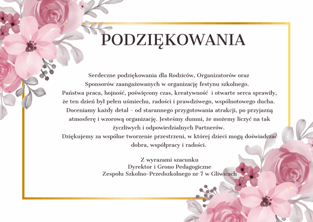 tekst podziękowania od dyrekcji dla rodziców za organizację festynu