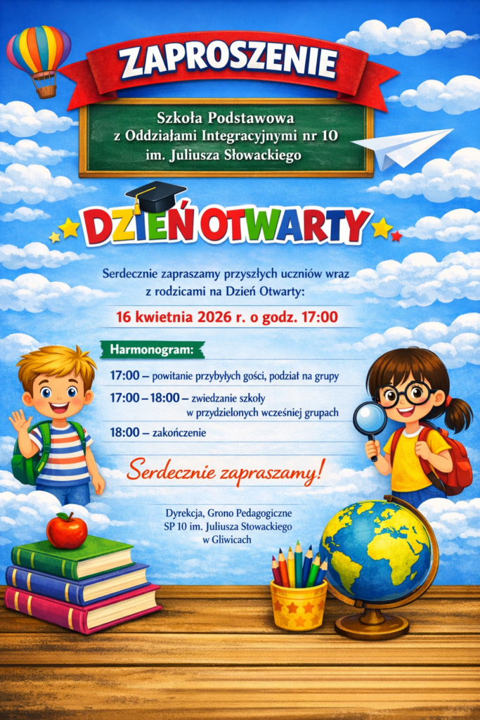 plakat zaproszenie na dzień otwarty dla pierwszoklasistów