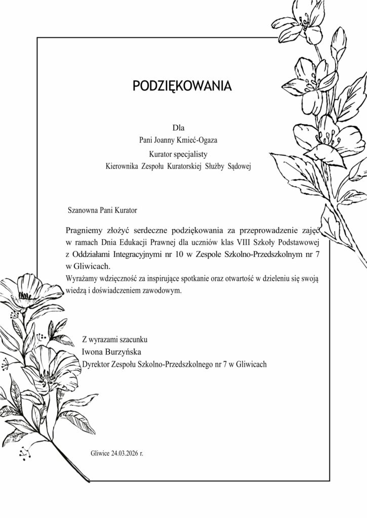 podziękowania dla prowadzącej