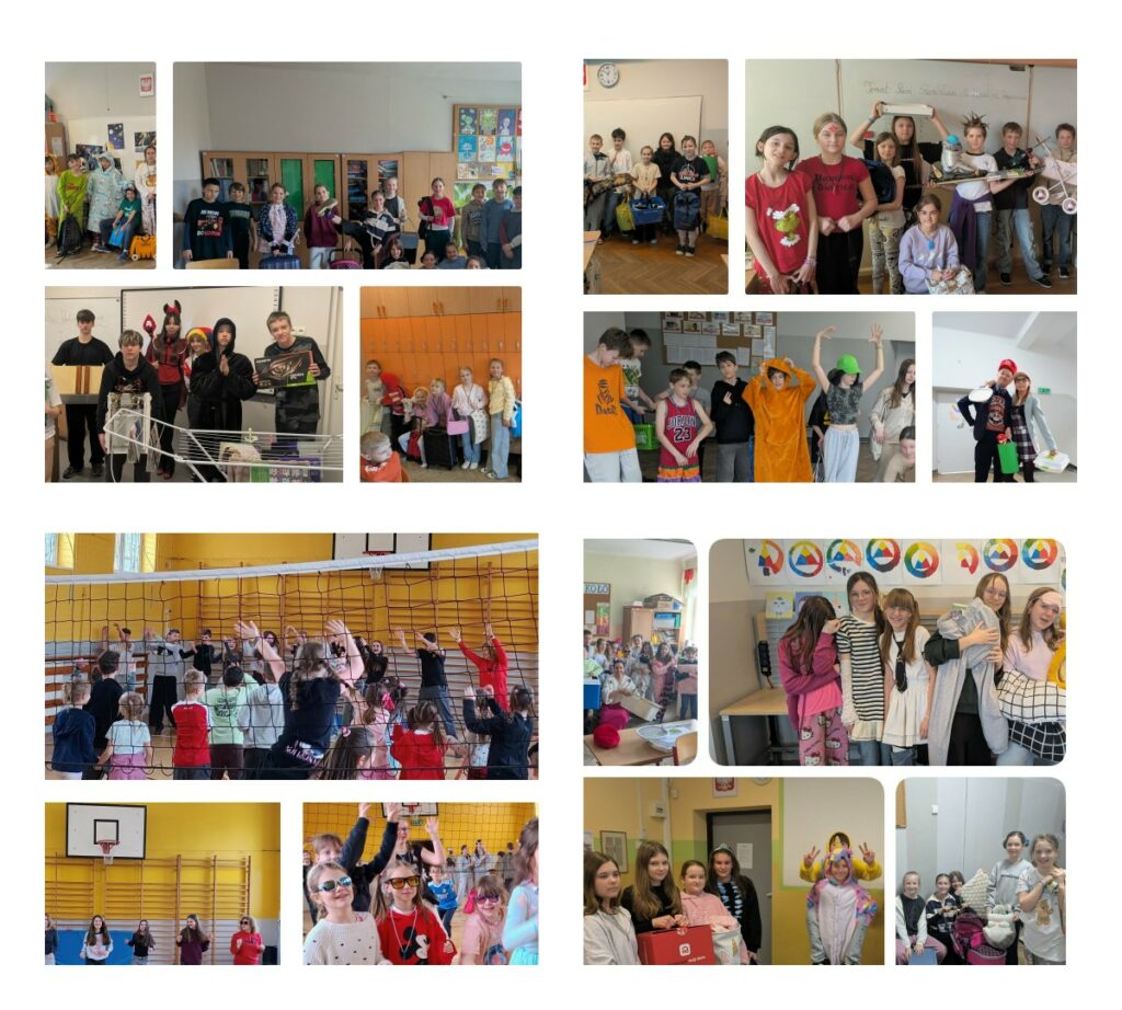 Kolaż zdjęć z powitania wiosny w SP10